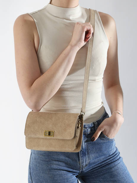 Cross Body Tas Velvet Leder Milano Beige velvet VE24115 ander zicht 1